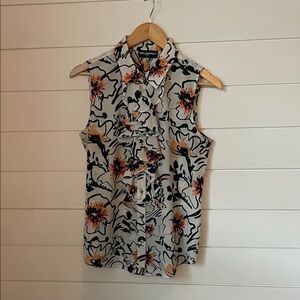 Karl Lagerfield Paris Black and Orange Floral Blouse